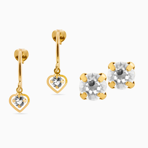 WE96 - Heart Clear Stone Gold Plated Hoop Earrings - A4118-07DT-1.jpg