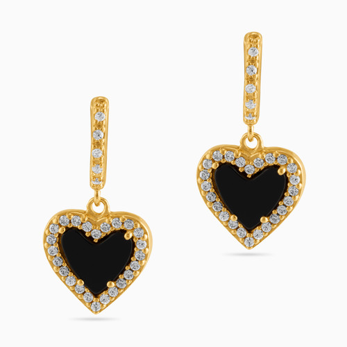 WE105 - Heart Black Stone Gold Plated Hoop Earrings - 2644807-1.jpg