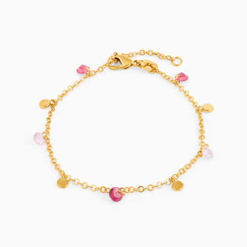 WB74 - Circle Rose Stone Gold Plated Charms Bracelet - 97351818-1.jpg