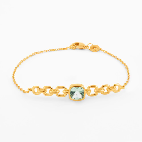 WB78 - Square Green Stones Gold Plated Chain Bracelet - 97379118-1.jpg