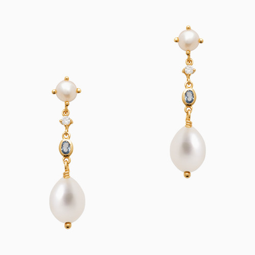 WE151 - Circle Pearl & Colored Stones Gold Plated Drop Earrings - 230310014-1.jpg
