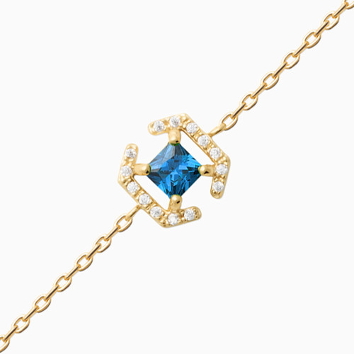 WB121 - Square Blue Stone Gold Plated Chain Bracelet - 97381418-2.jpg
