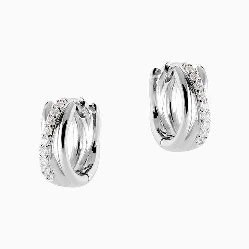 WE165 - Crisscross Clear Stone Sterling Silver Hoop Earrings - 1661210-1.jpg