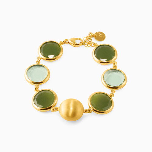 WB98 - Circle Green Stones Gold Plated Chain Bracelet - H4182502-1.jpg