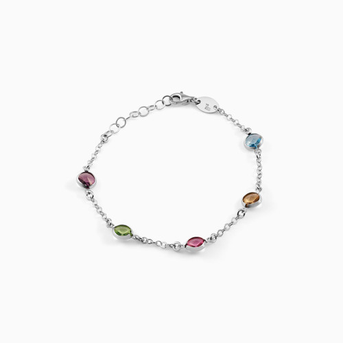 WB57 - Circle Colored Stones Sterling Silver Chain Bracelet - A0961-MHP-1.jpg
