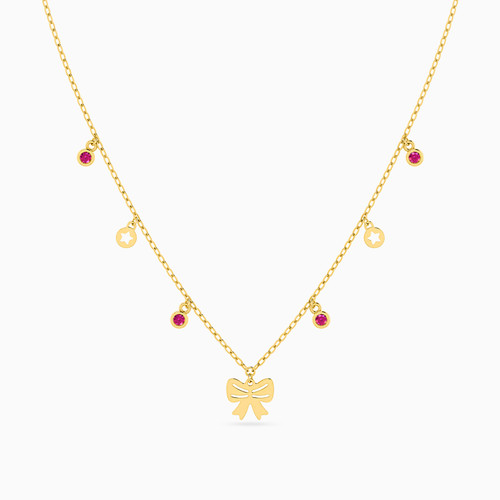 MLN348 - Bow Red Stone Chain Necklace in 18K Gold - 111050300512421-3.jpg