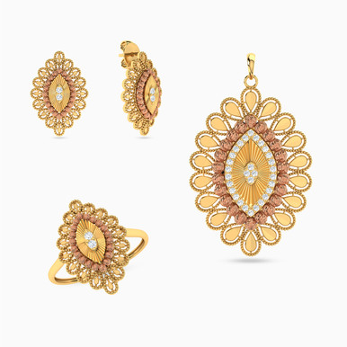 Flower Cubic Zirconia Half Set in 21K Gold (3 Pieces) - 22006110423