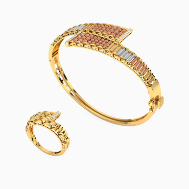 Beaded Cubic Zirconia Half Set in 21K Gold (2 Pieces) - 22011110831