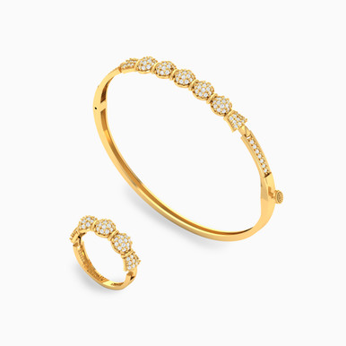 Circle Cubic Zirconia Half Set in 18K Gold (2 Pieces) - 61011180027