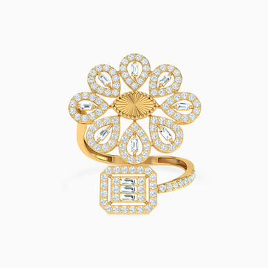 Flower Cubic Zirconia Two headed Ring in 18K Gold - 21002790114