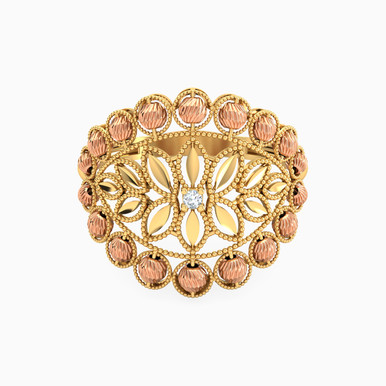 Flower Cubic Zirconia Ring in 21K Gold - 22002111509