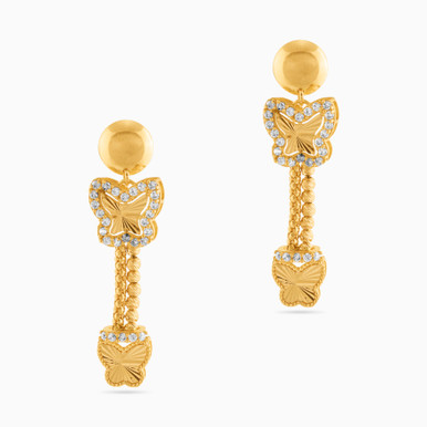 Butterfly Cubic Zirconia Drop Earrings in 18K Gold - 22003110048