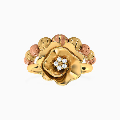 Flower Cubic Zirconia Ring in 21K Gold - 22002111596