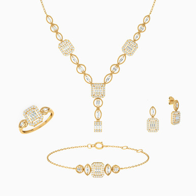 Octagon Cubic Zirconia Full Set in 18K Gold (4 Pieces) - 21001790588