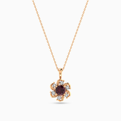 Flower Diamond & Red Stone Necklace in 18K Gold - PN401146W18RU1