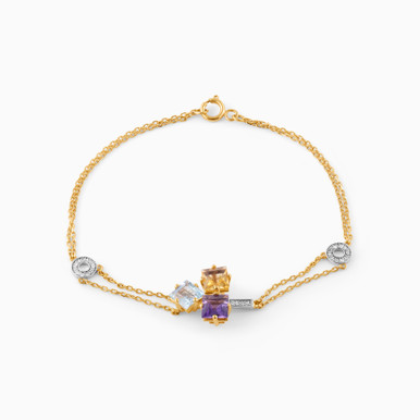 Flower Diamond & Colored Stones Chain Bracelet in 18K Gold - SMB0018