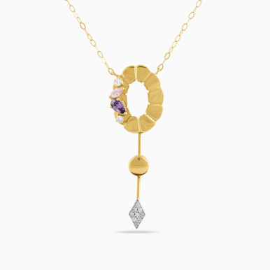 Oval Diamond & Purple Stone Necklace in 18K Gold - LNE00010 Oval Diamond & Purple Stone Necklace in 18K Gold - LNE00010