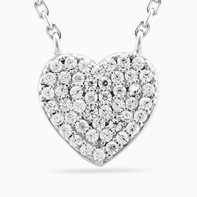 Heart Cubic Zirconia Sterling Silver Necklace - 87363245
