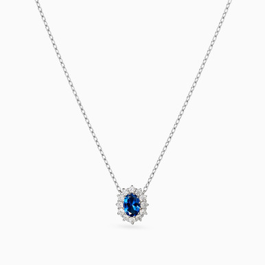 Oval Blue Stone Sterling Silver Necklace - 87364445