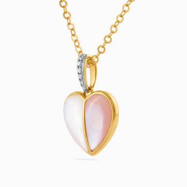 Heart Diamond & Rose Stone Necklace in 18K Gold - 71953SSH8R Heart Diamond & Rose Stone Necklace in 18K Gold - 71953SSH8R
