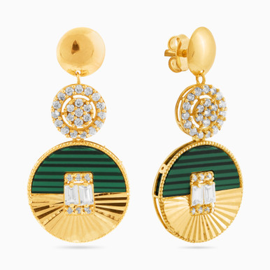 Circle Green Stones Drop Earrings in 21K Gold - 22003110039