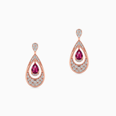 Pear Diamond & Rose Stone Drop Earrings in 18K Gold - KE608980RB