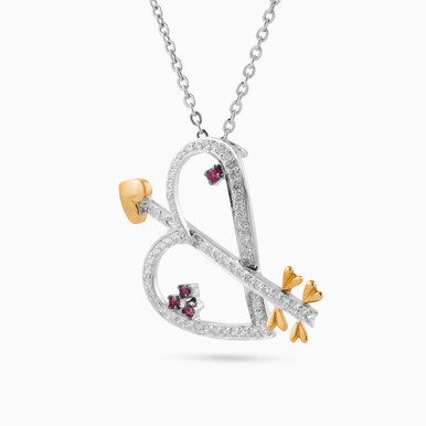 Heart & Arrow Diamond & Rose Stone Necklace in 18K Gold - 6054 Heart & Arrow Diamond & Rose Stone Necklace in 18K Gold - 6054