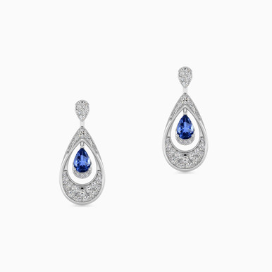 Pear Diamond & Blue Stone Drop Earrings in 18K Gold - KE608980SB