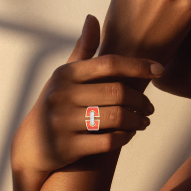 Link Diamond & Enamel Coated Ring in 18K Gold - CSR00108SC-16 Link Diamond & Enamel Coated Ring in 18K Gold - CSR00108SC-16