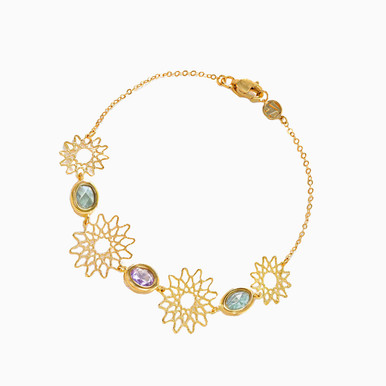 Flower Colored Stones Chain Bracelet in 18K Gold - 21010110349
