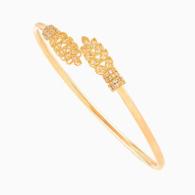Leaf Cubic Zirconia Bangle Bracelet in 21K Gold - 22009110039