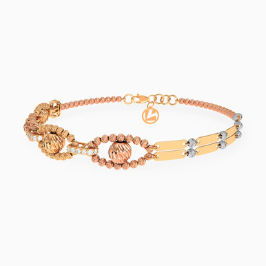 Beaded Cubic Zirconia Chain Bracelet in 21K Gold - 22010020238