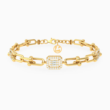 Links Cubic Zirconia Chain Bracelet in 18K Gold - 21010250093