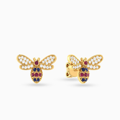 A Bee Diamond & Colored Stones Stud Earrings in 18K Gold - ER418650Y18MX1