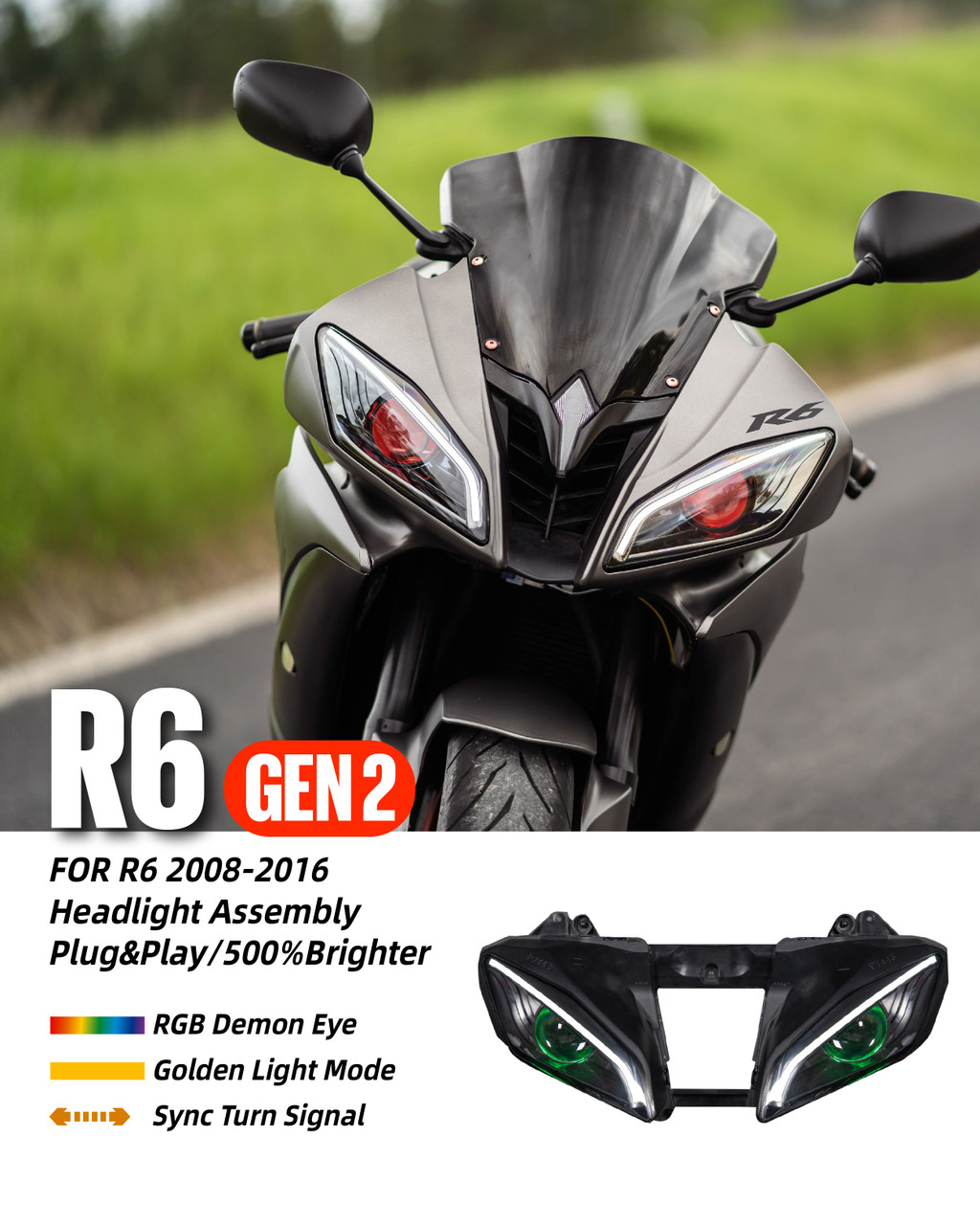 LED headlight for Yamaha R6 2008-2016