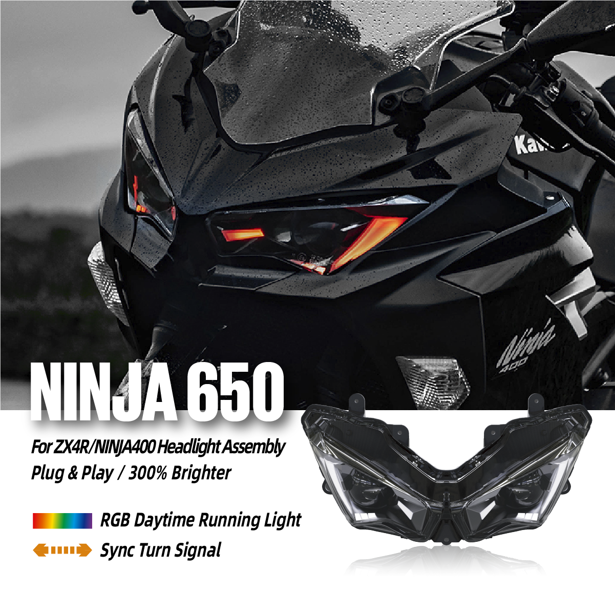 Phares Avant Pour Kawasaki Ninja 650/EX650 (2020-2023) - Haute Luminosité, Anti-éblouissement, ABS - 2