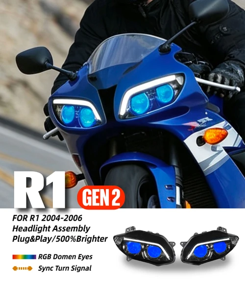 Fit for Yamaha R1 2004-2006 RGB Demon Eye LED Headlight Assembly V2