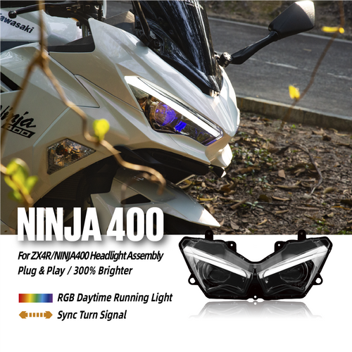 KT Full LED Headlight Assembly for Kawasaki Ninja 400 2018-2026 | Multi-Color Demon Eye & Low Beam Switch | E-MARK Approved