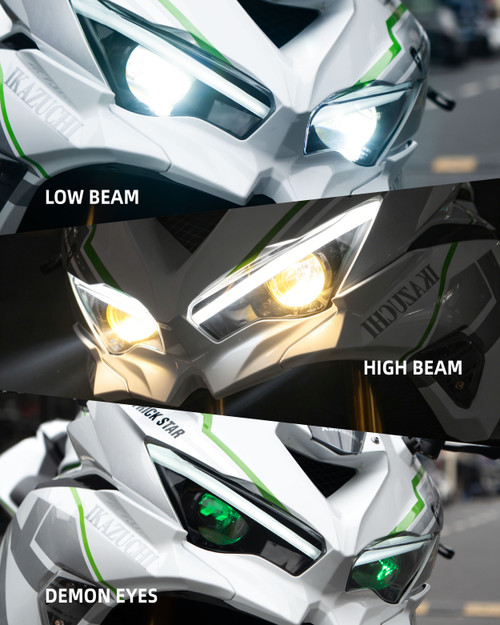 KT Full LED Headlight Assembly for Kawasaki Ninja 400 2018-2026 | Multi-Color Demon Eye & Low Beam Switch | E-MARK Approved