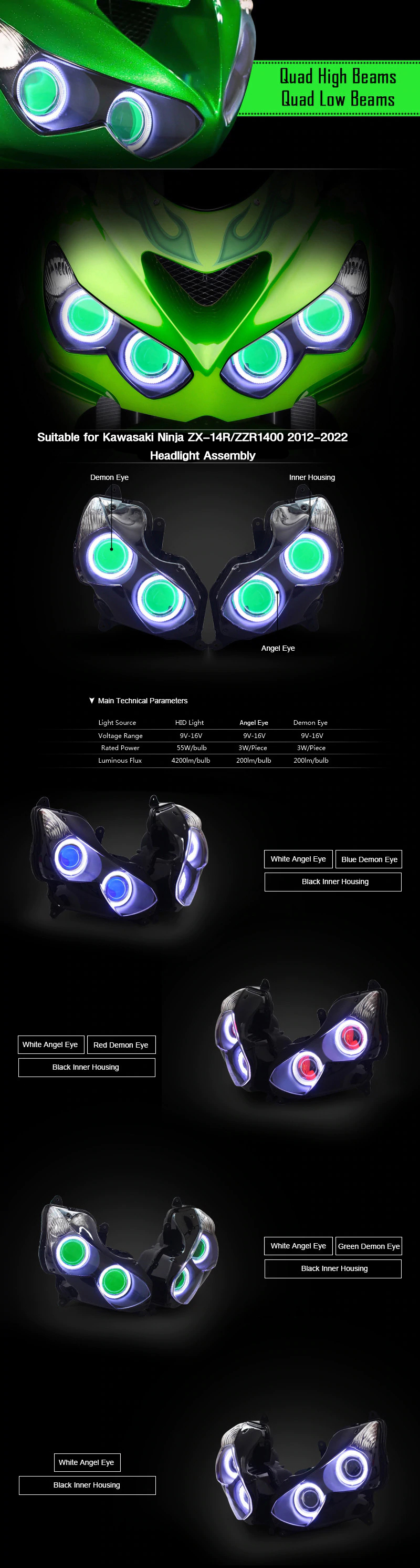 Kawasaki ZX14R/ZZR1400 Headlight 2012-2022