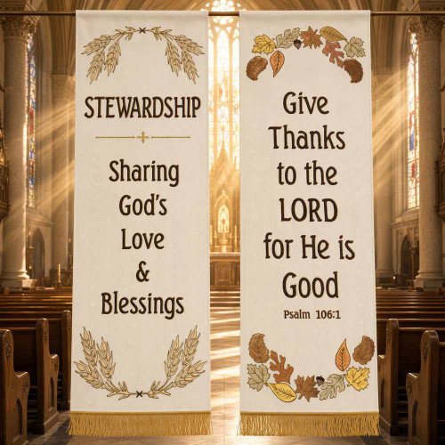 Stewardship / Give Thanks - Slim Church Banner Set by Christian Banners