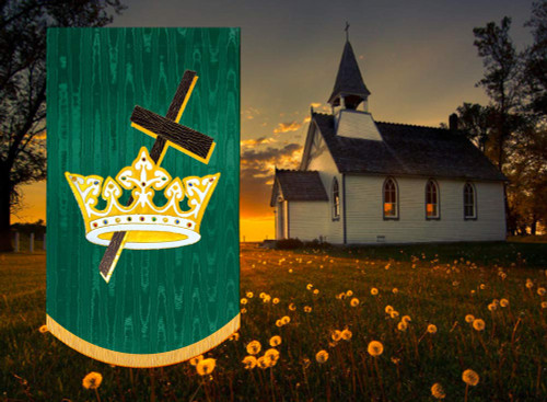 Praise Banner with cross and crown on green background