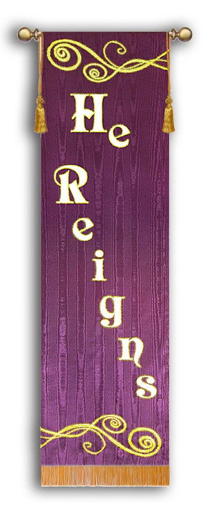 He Reigns - Skinny Amethyst Church Banner Sets