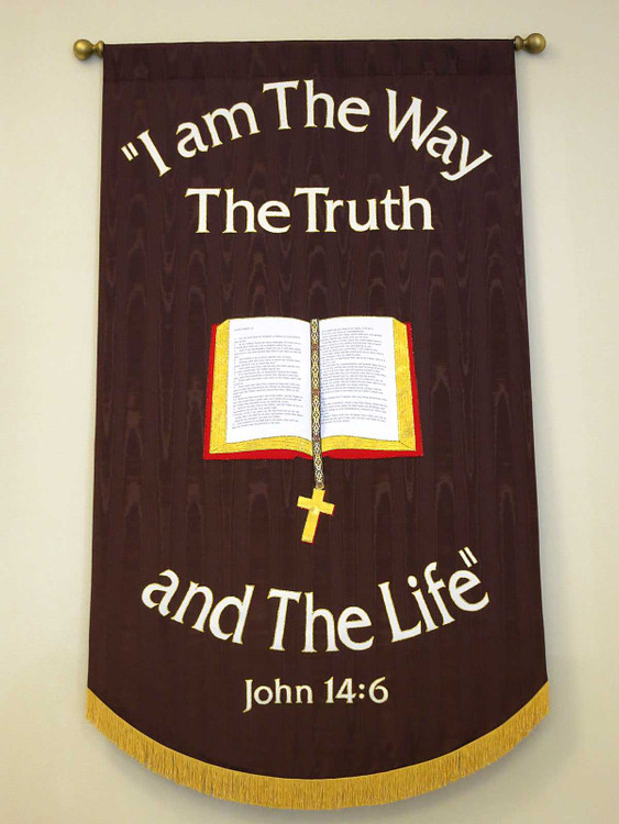Bible Banner Shown on Brown with Round Bottom
