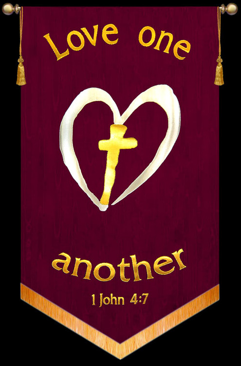 Love one another - 1John 4:7 - Heart Cross Banner