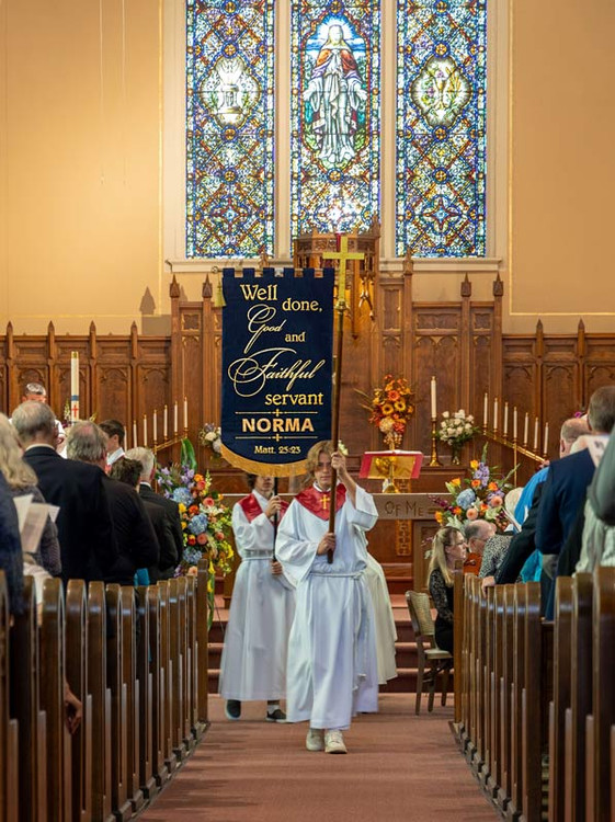 Processional Funeral Banner in church Processional Funeral Banner in church