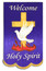 Welcome Holy Spirit 2021 with dove, cross, and flames