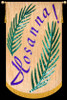 Shown on Gold Background with Purple Text and Green Leaves