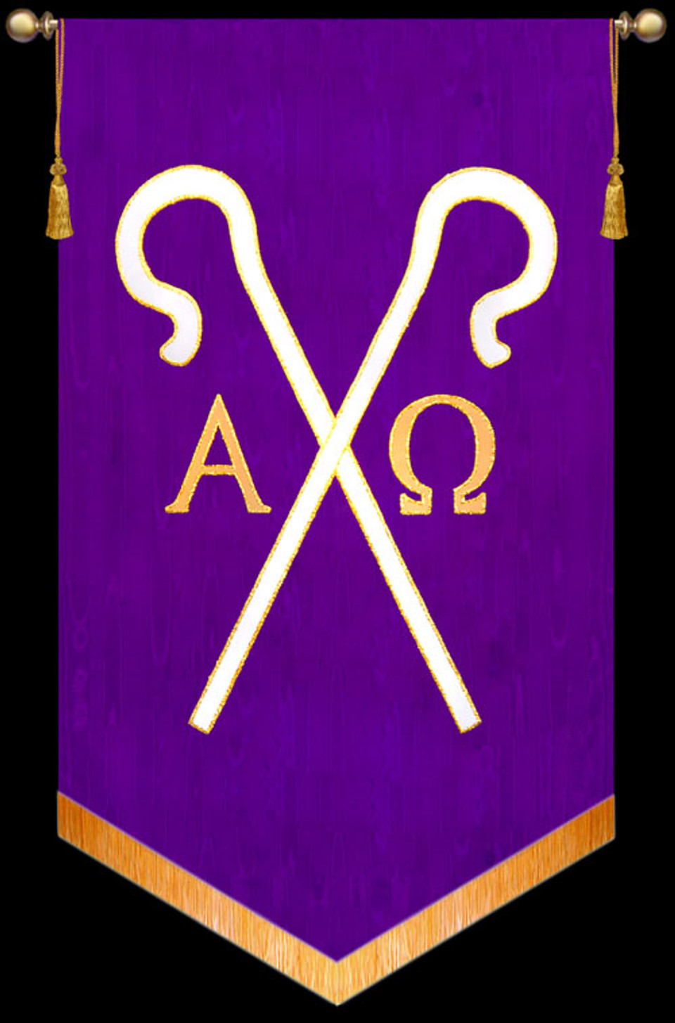 Symbol - Alpha Omega with staffs - Christian Banners for Praise and Worship