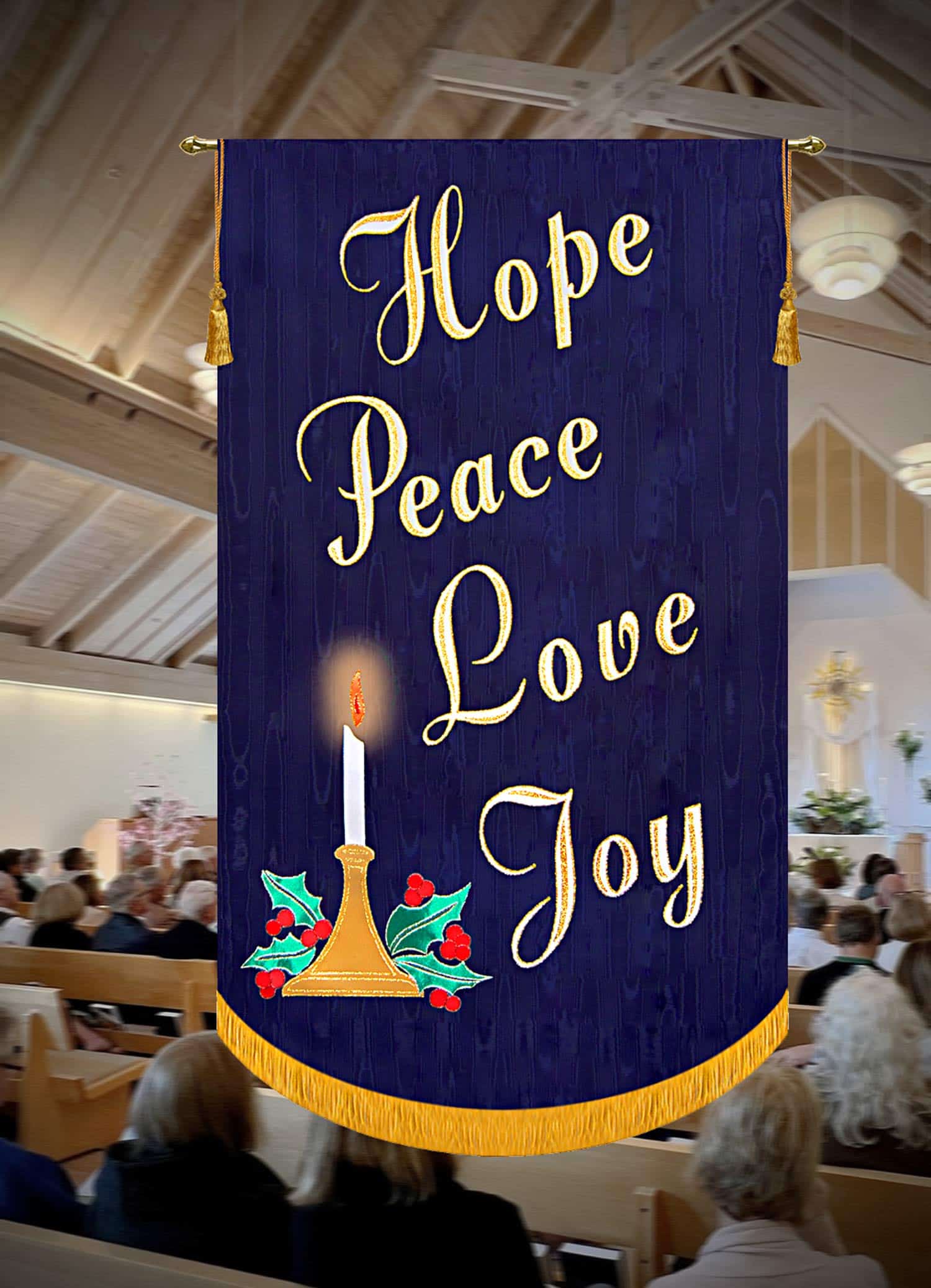 Hope-Peace-Love-Joy with Candle Advent Banner